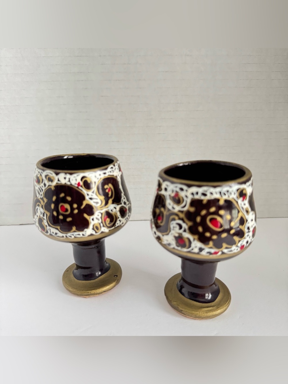 Handmade - Hand Painted Decorative Ceramic Turkish Chalice-Globet Set Of 2